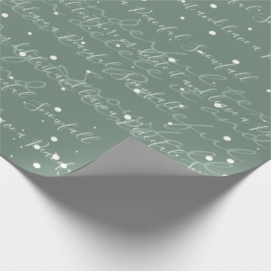 Sage Groene minimalistische aangepaste tekstsneeuw Cadeaupapier (Hoek)