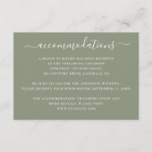 Sage groene minimalistische bruiloft accommodaties informatiekaartje (Voorkant)