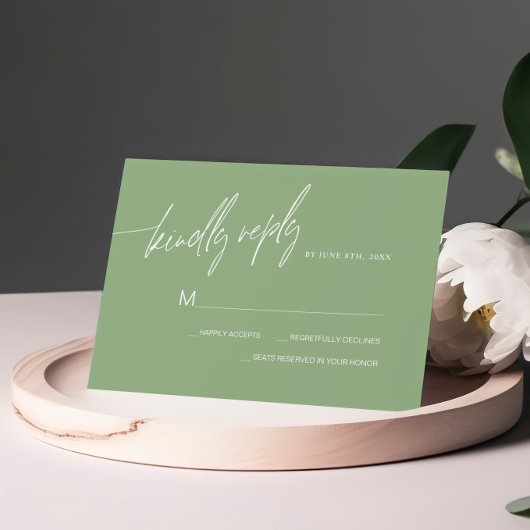 Sage Groene Minimalistische Bruiloft RSVP Kaart