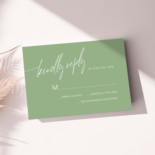Sage Groene Minimalistische Bruiloft RSVP Kaart