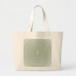 Sage Groene minimalistische cirkelgradiënt monogra Grote Tote Bag