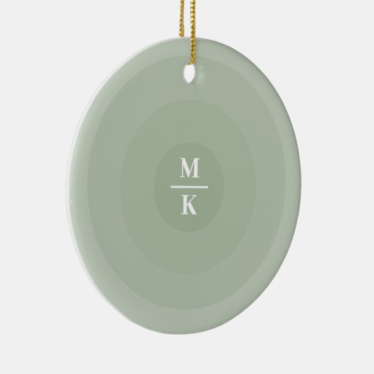 Sage Groene minimalistische cirkelgradiënt monogra Keramisch Ornament (Rechts)