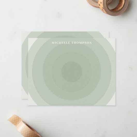 Sage Groene minimalistische cirkelgradiënt monogra Notitiekaartje (Voorkant / Achterkant in situ)