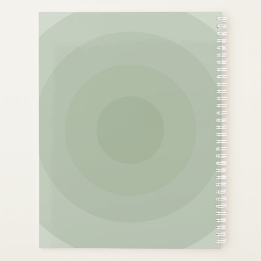 Sage Groene minimalistische cirkelgradiënt monogra Planner (Achterkant)