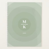 Sage Groene minimalistische cirkelgradiënt monogra Planner (Voorkant)