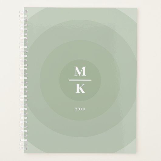 Sage Groene minimalistische cirkelgradiënt monogra Planner (Voorkant)