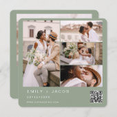 Sage Groene Minimalistische Foto QR code Bruiloft Kaart (Voorkant / Achterkant)