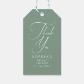Sage Groene Minimalistische Kalligrafie Dank u Cadeaulabel (Voorkant)