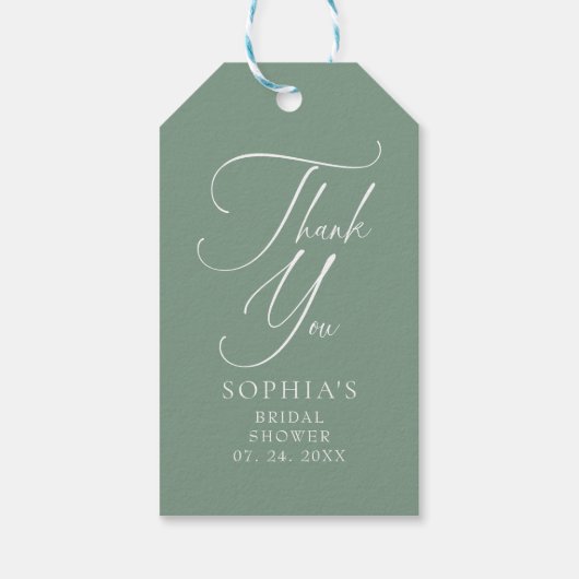 Sage Groene Minimalistische Kalligrafie Dank u Cadeaulabel (Achterkant)