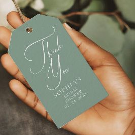 Sage Groene Minimalistische Kalligrafie Dank u Cadeaulabel