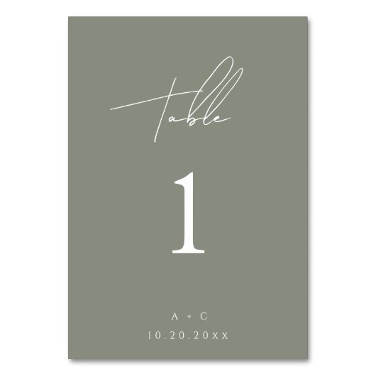 Sage Groene Minimalistische Moderne Trouwtafel Kaa Kaart (Voorkant)