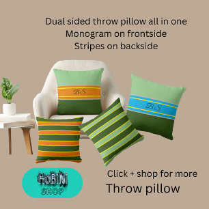 Sage Groene Mint Kleuren Dual Stijlen Monogram Str Kussen