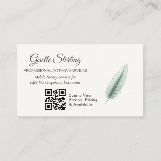 Sage Groene Mobiele Notaris QR Code Moderne Foto Visitekaartje (Achterkant)