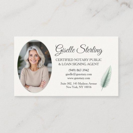 Sage Groene Mobiele Notaris QR Code Moderne Foto Visitekaartje (Voorkant)