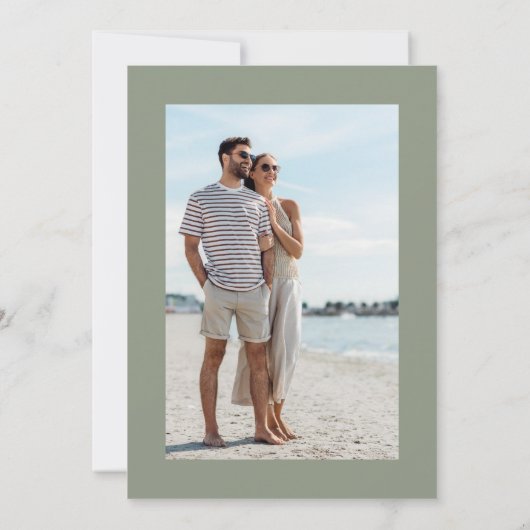 Sage groene moderne boho wilde bloem trouwfoto save the date (Achterkant)