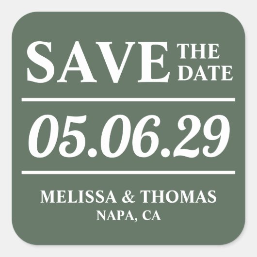 Sage Groene Moderne Bruiloft Save The Date Sticker (Voorkant)