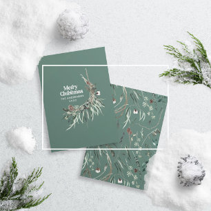 Sage-groene moderne elegante waterverf botanisch feestdagenkaart