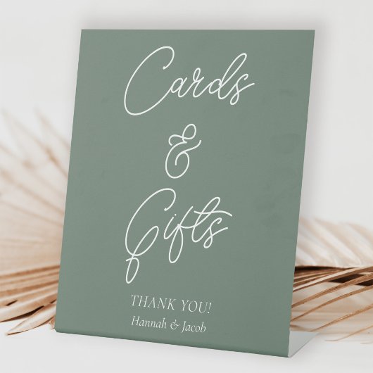 Sage Groene Moderne Kaarten en Geschenken Bruiloft Reclamebord Met Voetstuk