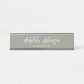 Sage groene moderne minimale elegante script bureau naambordje (Voorkant)