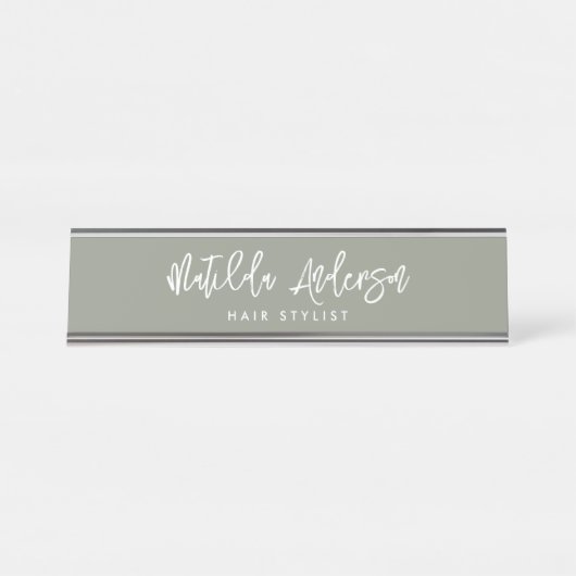 Sage groene moderne minimale elegante script bureau naambordje (Voorkant)