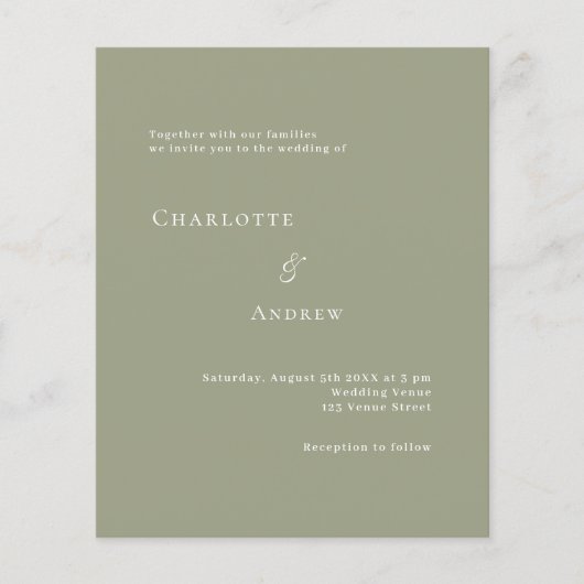Sage groene moderne minimalistische bruiloft uitno (Voorkant)