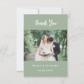 Sage groene moderne trouwfoto dank u kaart (Voorkant)