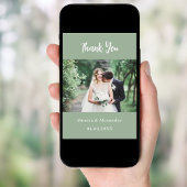 Sage groene moderne trouwfoto dank u kaart