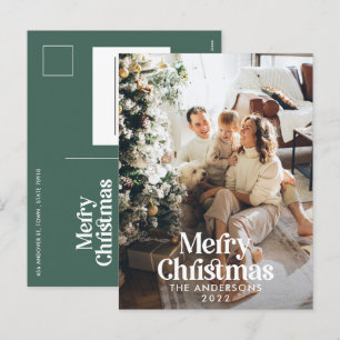 Sage-groene moderne waterverf botanische typografi feestdagenkaart