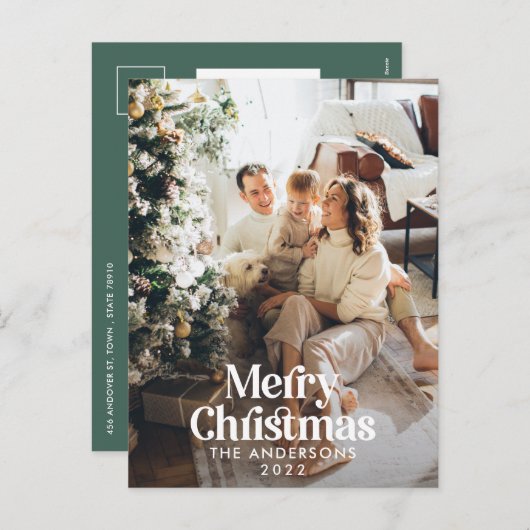 Sage-groene moderne waterverf botanische typografi feestdagenkaart (Voorkant / Achterkant)