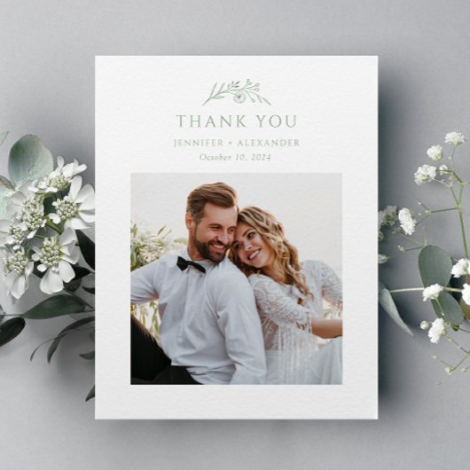 Sage Groene Monogram Bruiloft Dank u Kaart