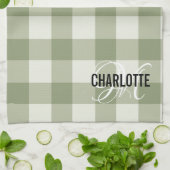 Sage groene monogram gingham theedoek (Gevouwen)