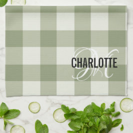 Sage groene monogram gingham theedoek