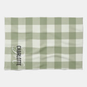 Sage groene monogram gingham theedoek (Horizontaal)