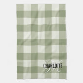 Sage groene monogram gingham theedoek (Verticaal)