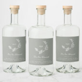 Sage Groene Monogram Krans Klassieke Bruiloft Gin Likeurfles Etiket (Flessen)