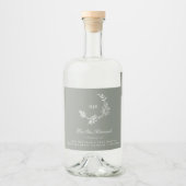 Sage Groene Monogram Krans Klassieke Bruiloft Gin Likeurfles Etiket (Voorkant)