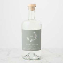 Sage Groene Monogram Krans Klassieke Bruiloft Gin Likeurfles Etiket