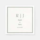 Sage Groene Monogram Naam Minimale Elegante Bruilo Servet (Voorkant)