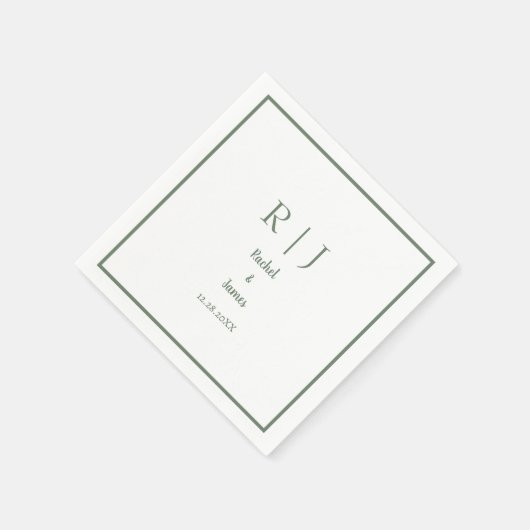 Sage Groene Monogram Naam Minimale Elegante Bruilo Servet (Hoek)