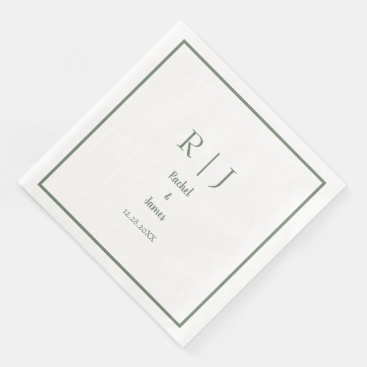 Sage Groene Monogram Naam Minimale Elegante Bruilo Servet (Hoek)
