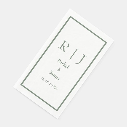 Sage Groene Monogram Naam Minimale Elegante Bruilo Servet (Hoek)