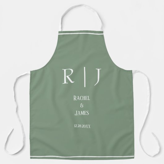 Sage Groene Monogrammen Eenvoudig Elegant Moderne Schort (Voorkant)