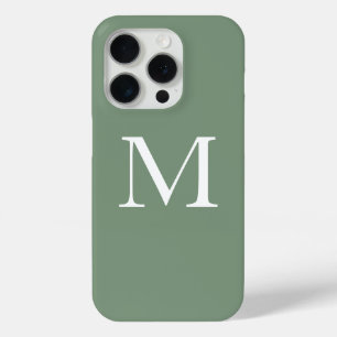 Sage Groene Monogrammen Wit Eenvoudige Douanekleur iPhone 15 Pro Case