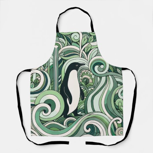 Sage Groene Munt Pastel Groene Pinguïn in Swirl Ar Schort (Voorkant)