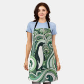 Sage Groene Munt Pastel Groene Pinguïn in Swirl Ar Schort (Gedragen)