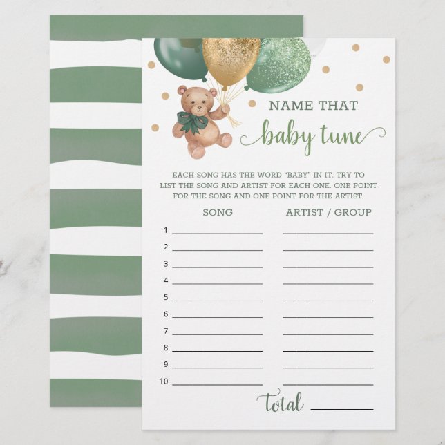 Sage Groene Naam Die Babyliedje Spel Teddybeer  (Voorkant / Achterkant)