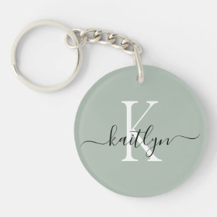 Sage Groene Naam Initiaal Monogram Sleutelhanger