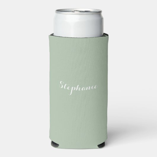 Sage Groene Naam Modern Elegant Monogram Boho Seltzer Blikjeskoeler (Seltzer Voorkant)