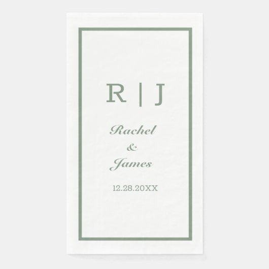 Sage Groene Naam Monogram Minimale Elegante Bruilo Servet (Voorkant)