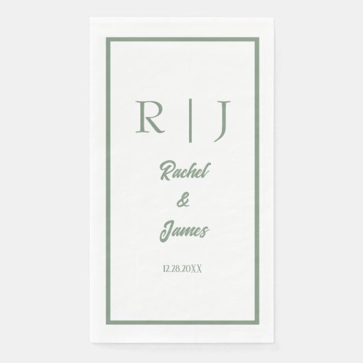 Sage Groene Naam Monogram Minimale Elegante Bruilo Servet (Voorkant)